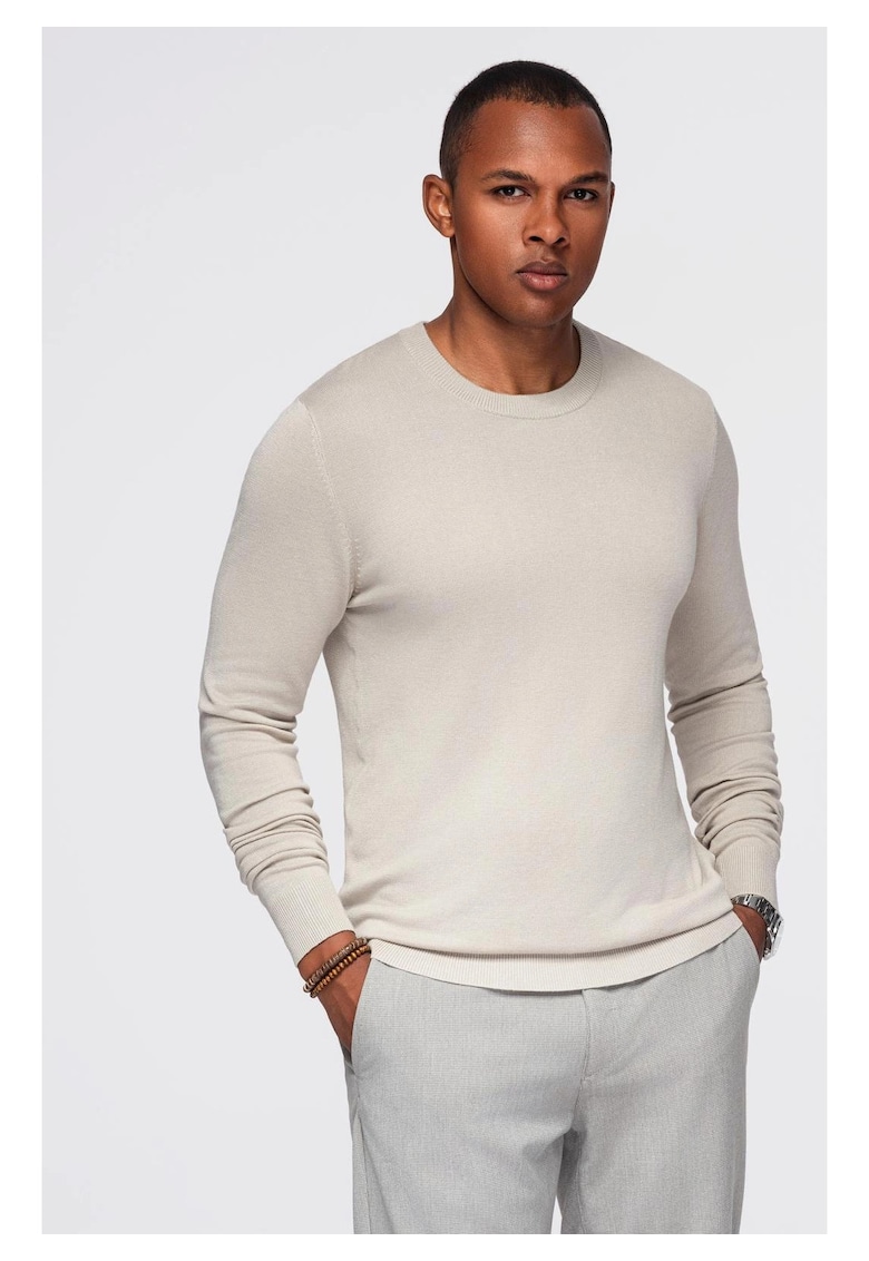 Pulover cu guler rotund din tricot elastic cu tesatura clasica  OM-SWSW-0183