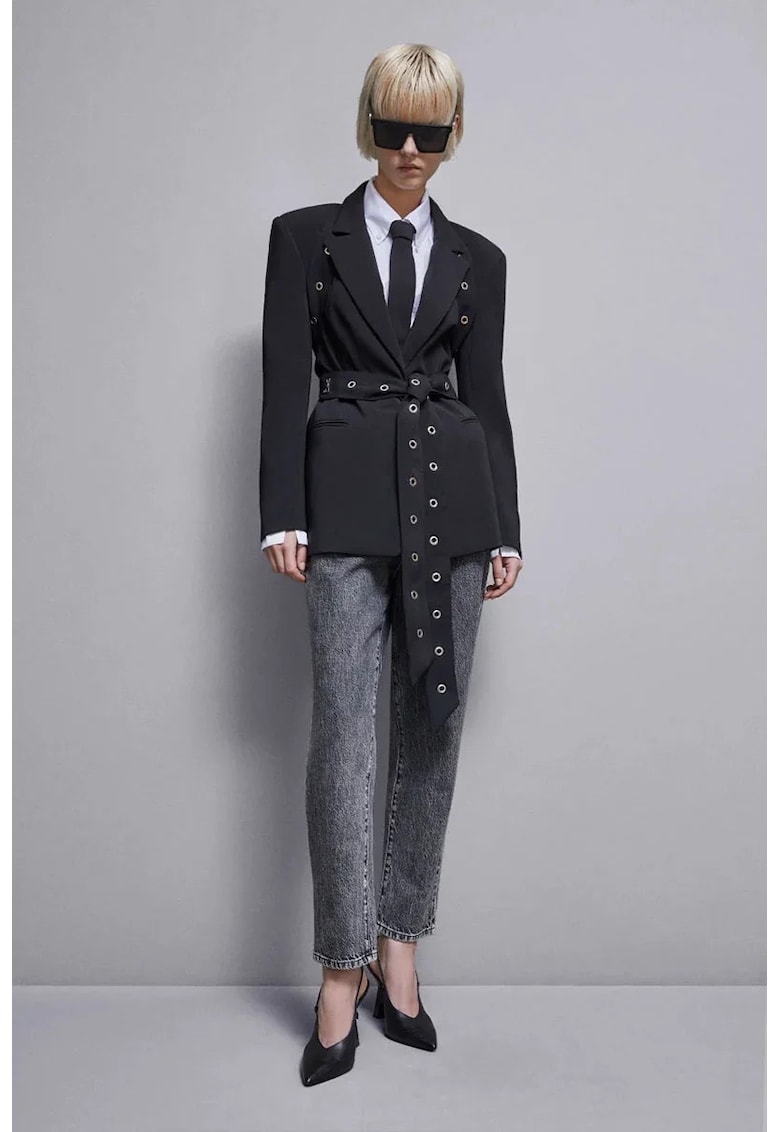 Sacou regular fit cu cordon in talie