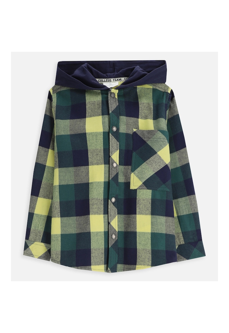 Camasa in carouri cu gluga si buzunar aplicat