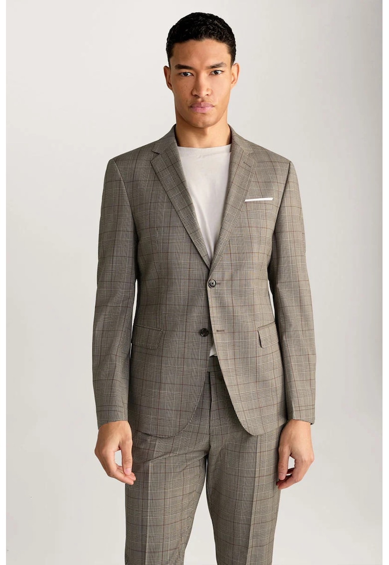 Sacou regular fit din lana - cu imprimeu in carouri