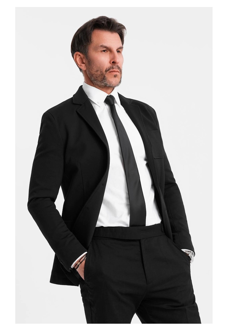 Sacou SLIM din tesatura tricotata cu textura subtila OM-BLZB-0101 - Negru
