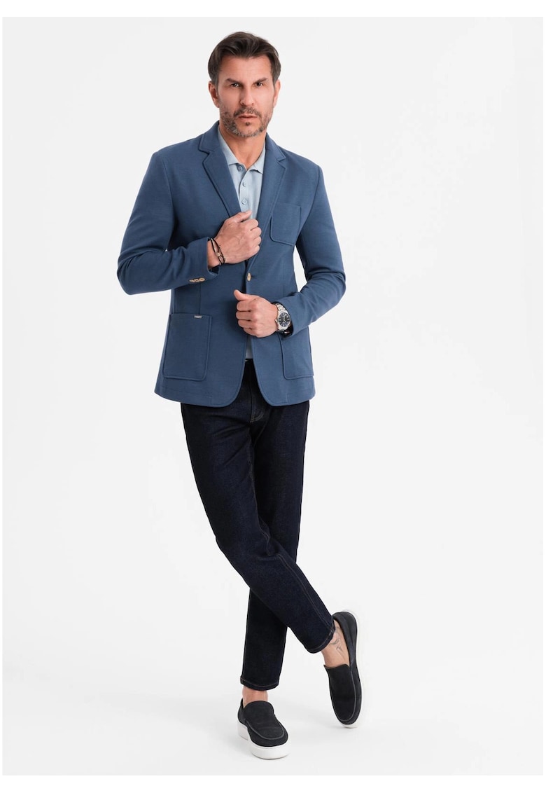 Sacou SLIM din tesatura tricotata cu textura subtila  OM-BLZB-0101 - Albastru