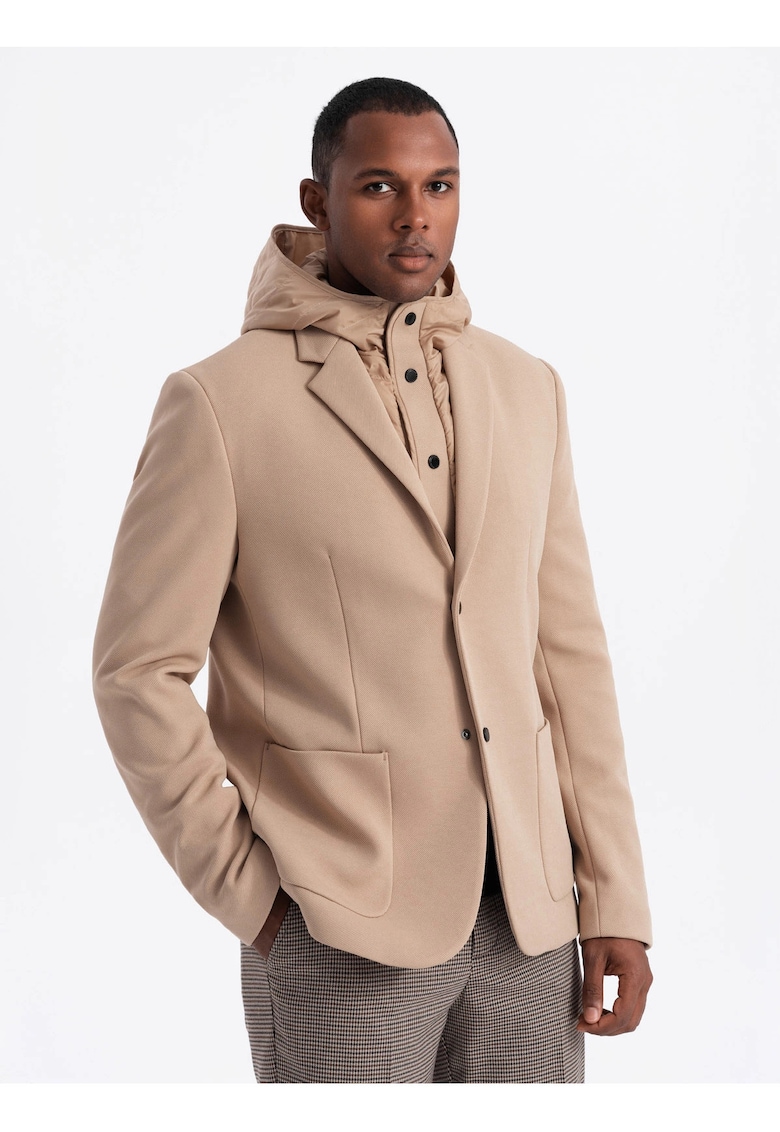 Sacou cu guler inalt si gluga OM-BLZB-0133