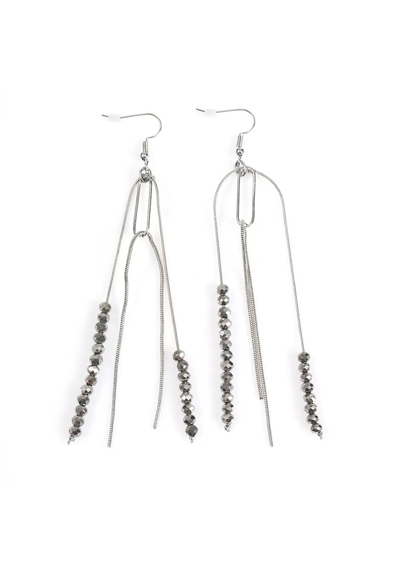 Cercei eleganti argintii cu lanturi multiple si margele gri - Paris Cercei eleganti argintii cu lanturi multiple si margele gri - Paris