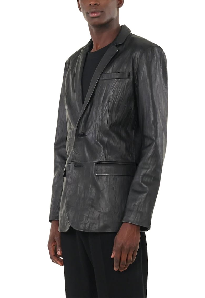 Sacou de piele slim fit - guler cu rever - inchidere cu nasturi - buzunare cu clapete