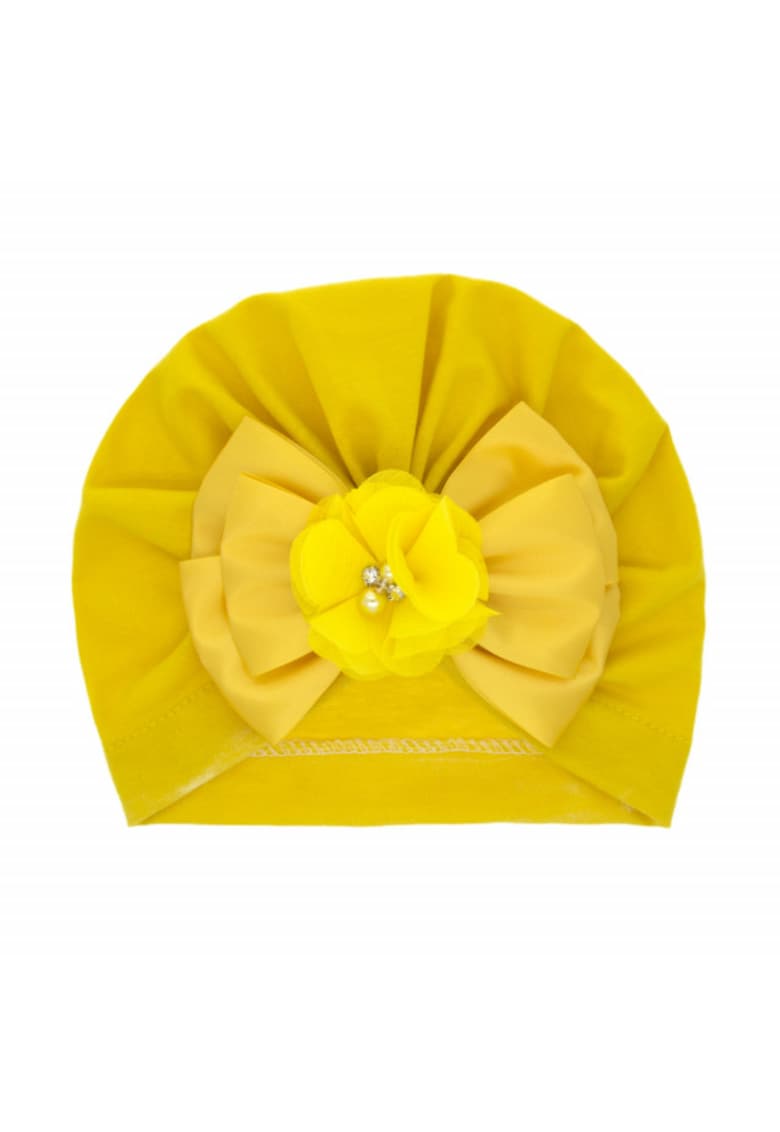 Caciula tip turban Model AL 29869 cu fundita din satin - Fete - Galben mustar