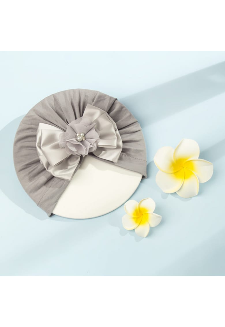 Caciula tip turban Model AL 29869 cu fundita din satin - Fete - 6-9 luni - Gri