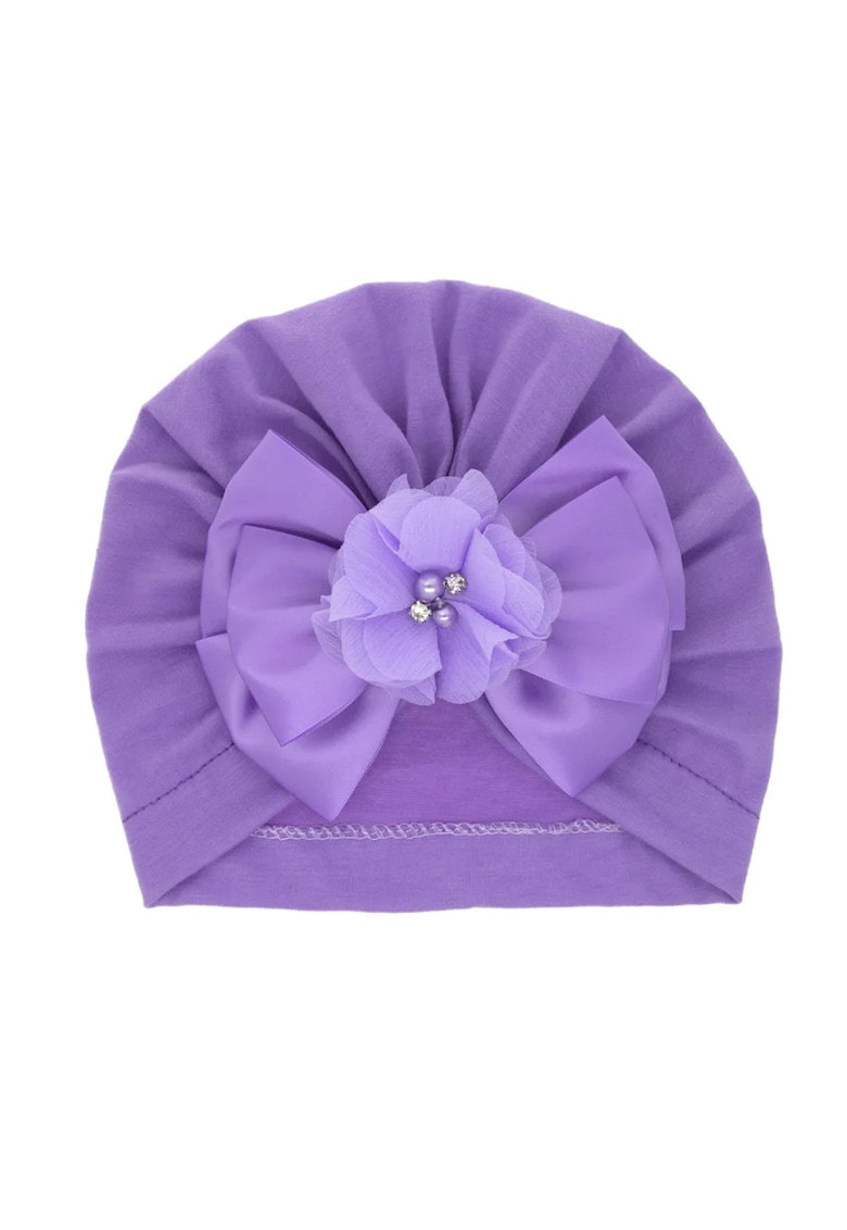 Caciula tip turban Model AL 29869 cu fundita din satin - Fete - 6-9 luni - Lila