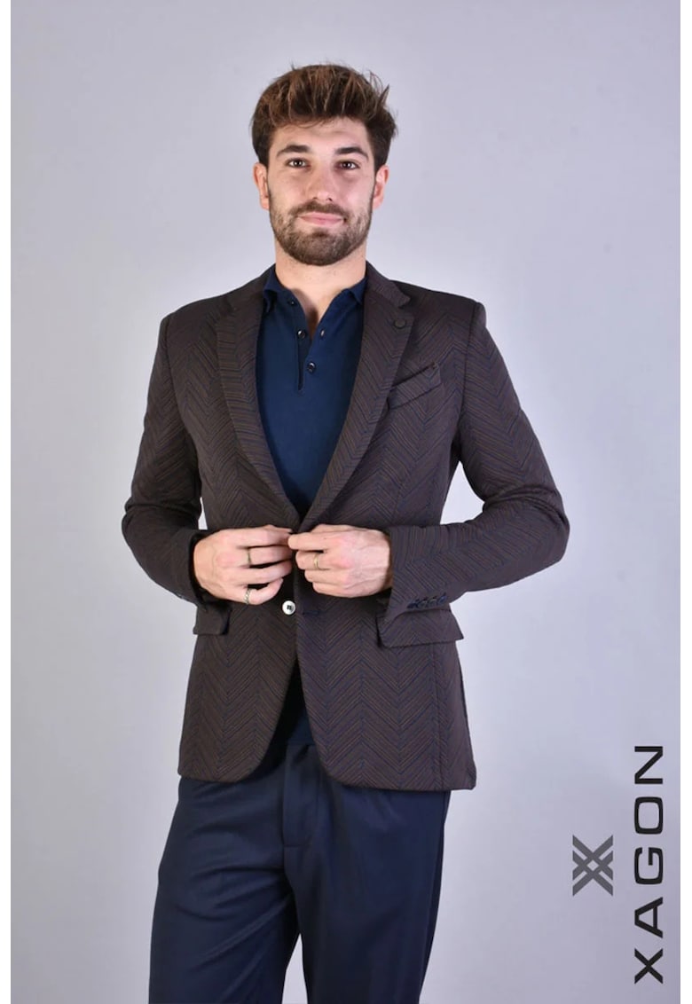 Sacou texturat cu închidere la un singur rând de nasturi