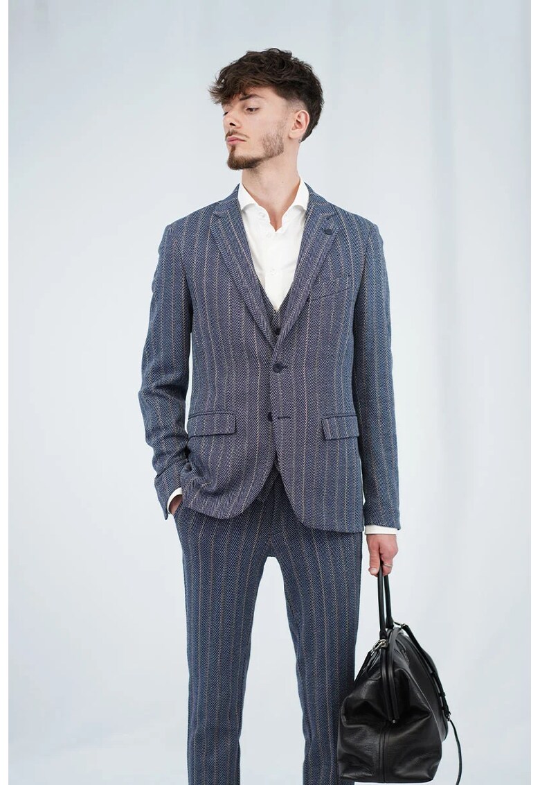 Sacou semidublat din tricot - cu imprimeu vertical - Albastru