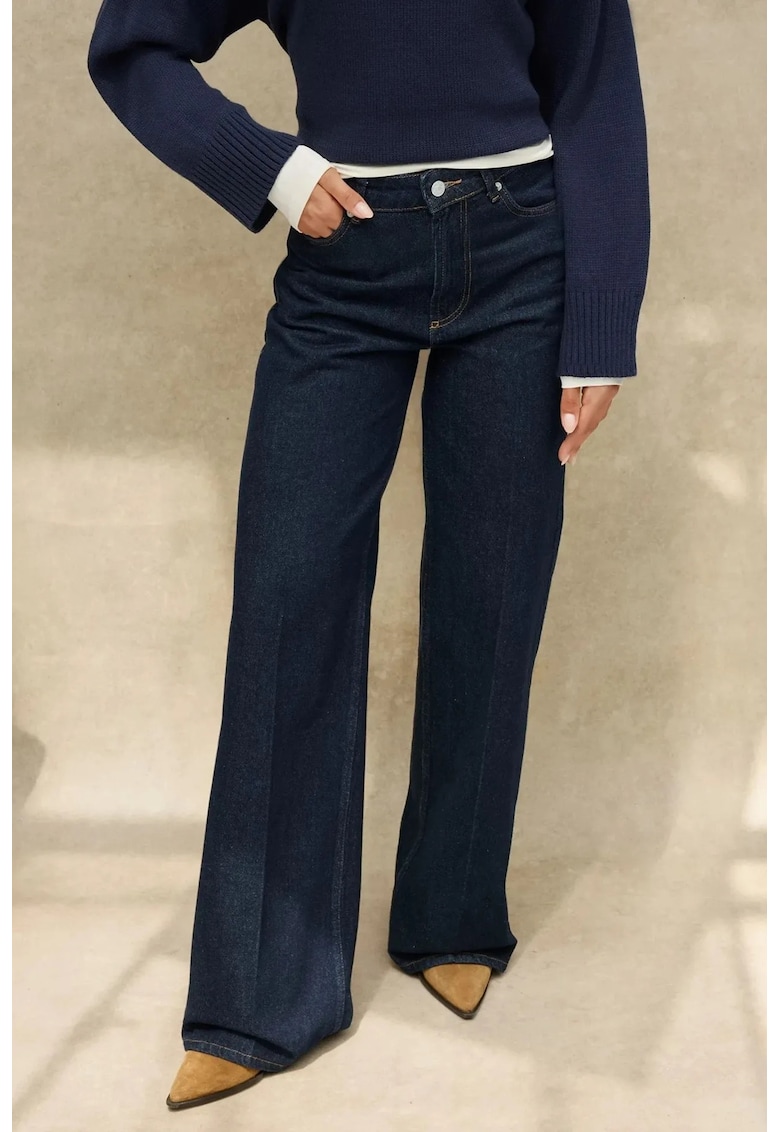 Blugi dama  Wide Leg - albastru inchis - denim - talie normala