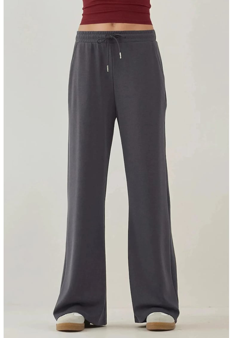 Pantaloni trening croi larg - talie inalta - gri carbune - modal - Gri carbune