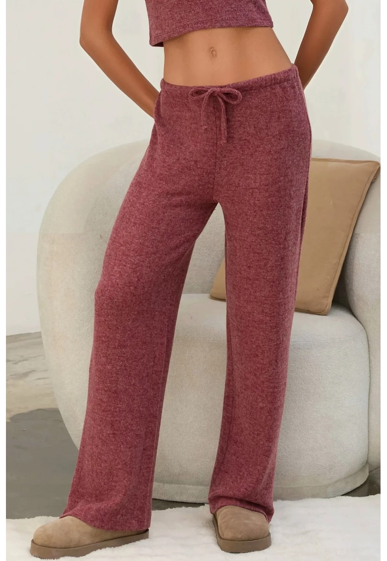 Pantaloni dama - tricotati - talie inalta - visiniu - material moale