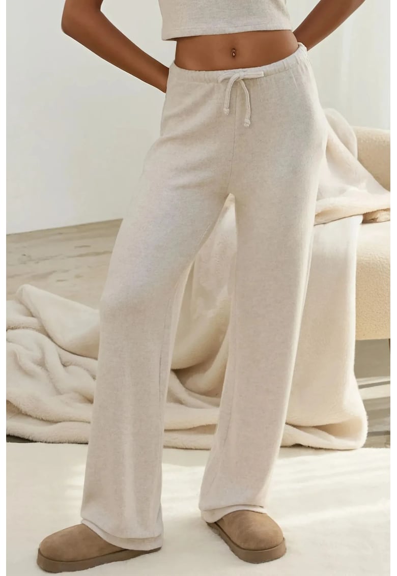 Pantaloni dama - tricotati - talie inalta - crem - material moale