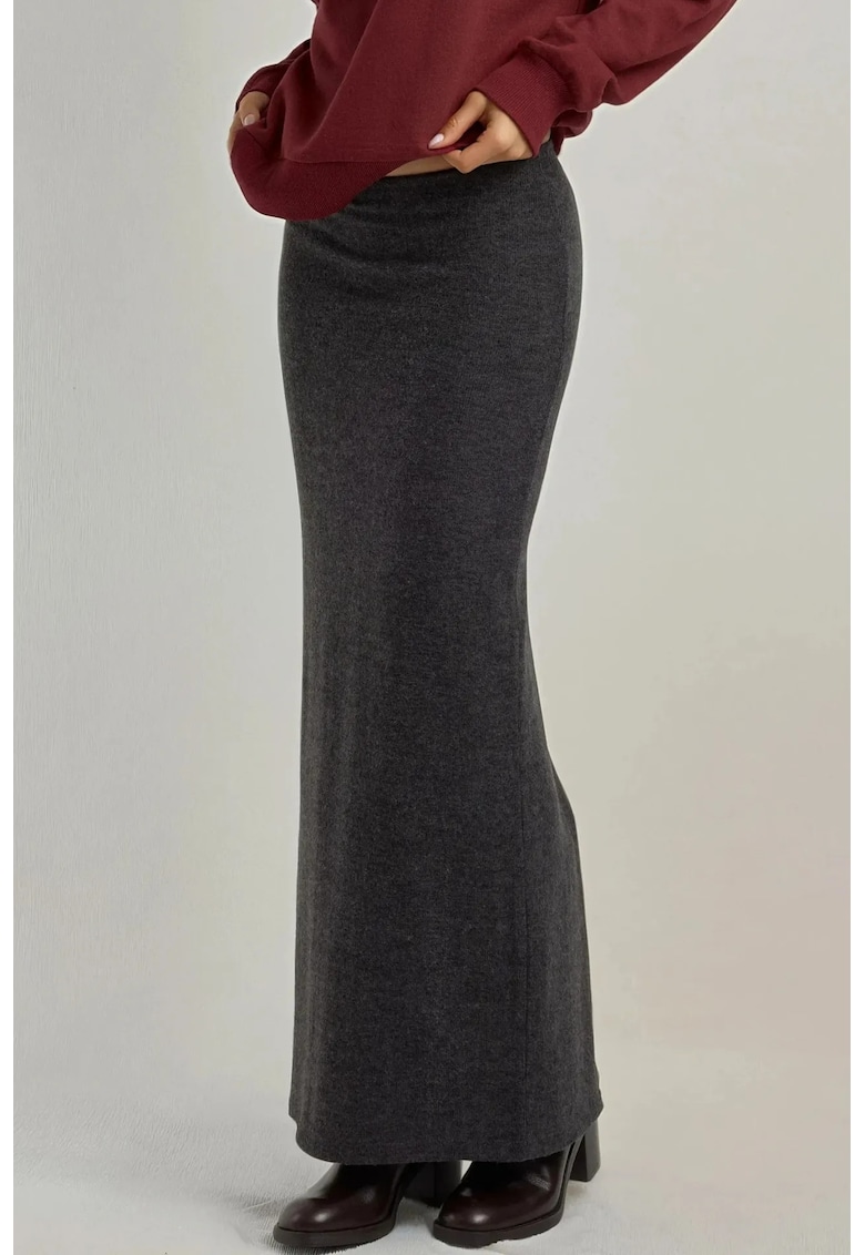 Fusta texturata - talie elastica - gri inchis - tricot