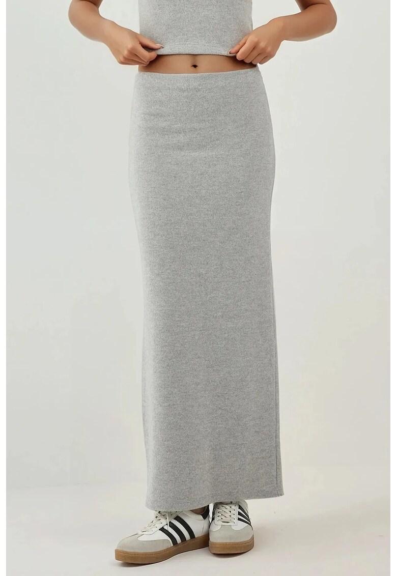 Fuste -  fusta texturata moale - talie elastica - gri deschis - tricot Fuste -  fusta texturata moale - talie elastica - gri deschis - tricot