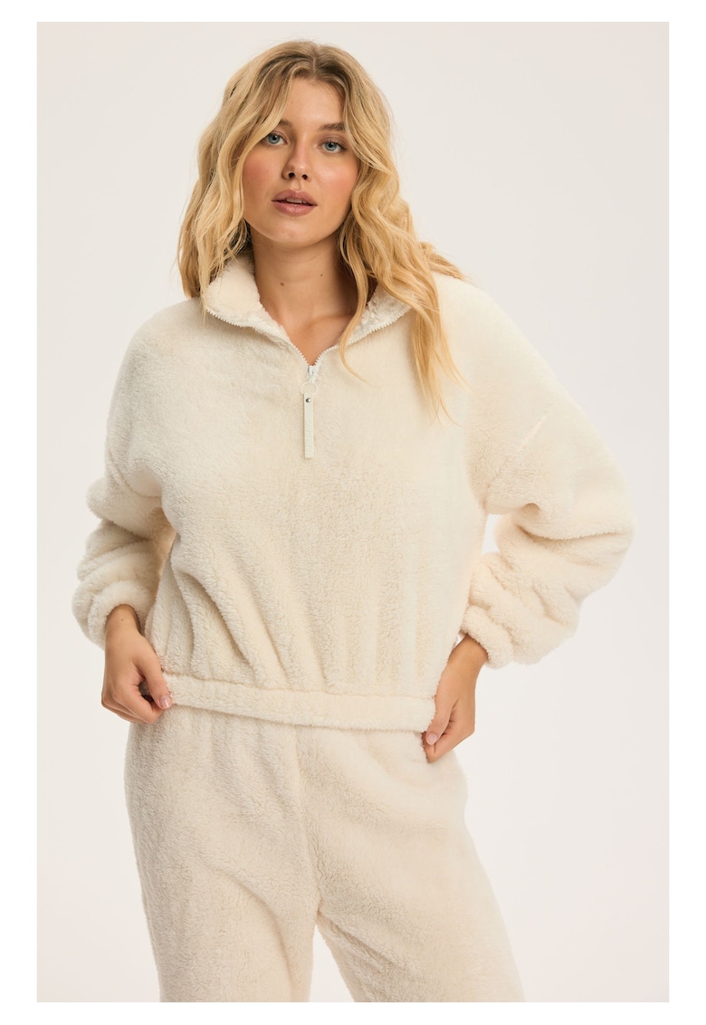 Bluza dama half-zip Alb crem Giggle