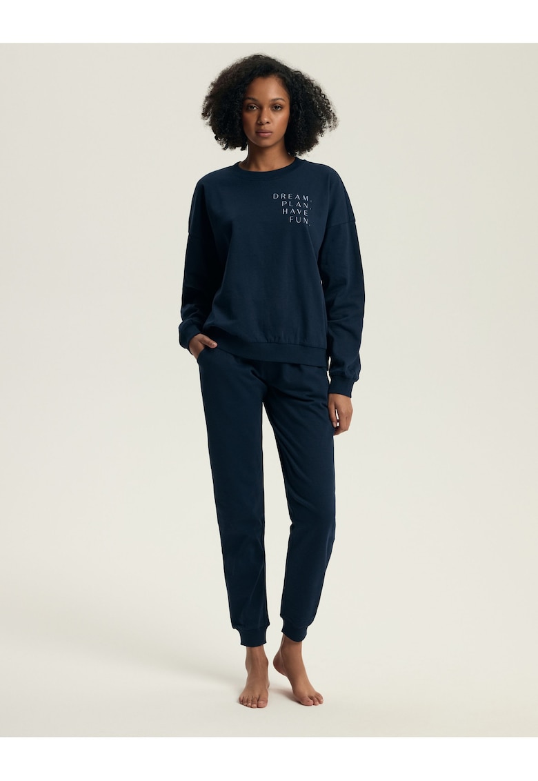 Set pijamale dama - Delancy - albastru inchis - bumbac - maneca lunga -