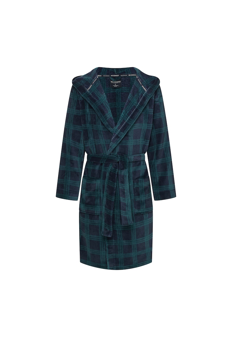 Halat de baie barbati - albastru - cu gluga - din poliester