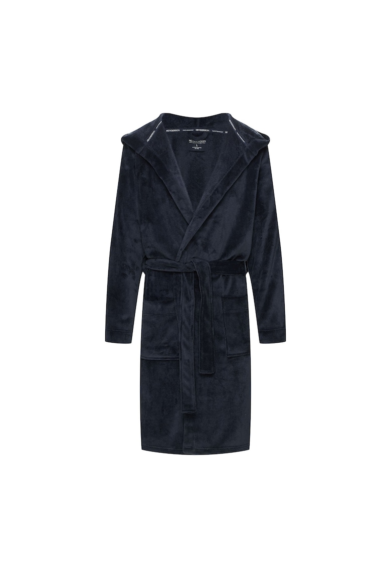 Halat de baie barbati - albastru inchis - cu gluga - din poliester - maneca lunga