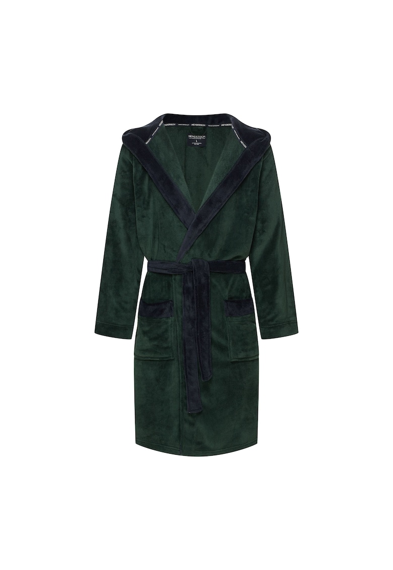 Halat de baie barbati - verde - maneca lunga - gluga - poliester