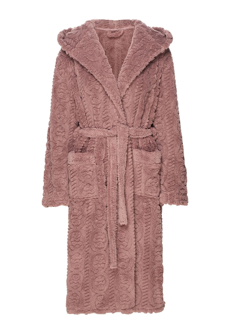 Halat de dama - cu maneca lunga si gluga - poliester - maro