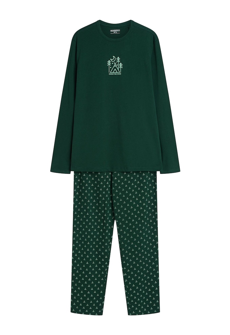 Pijamale barbati verde inchis - bumbac - maneca lunga - pantaloni lungi