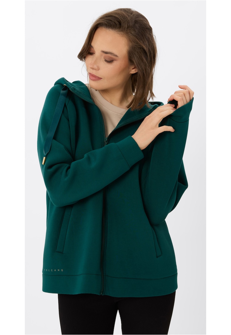 Hanorac dama cu fermoar cu gluga - B-Cambel - verde