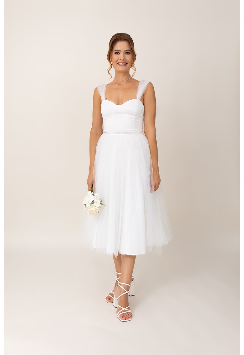 Rochie midi evazata cu model cu funde