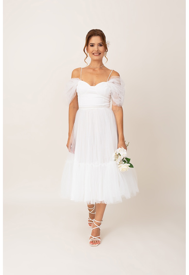 Rochie midi cu umeri decupati