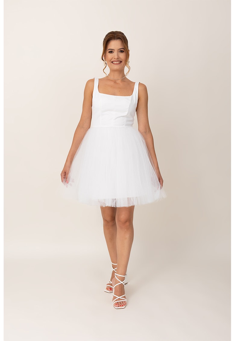 Rochie cu decolteu patrat - Alb