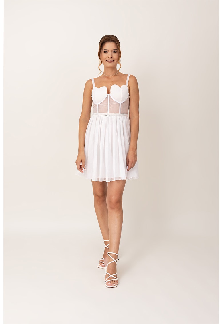 Rochie evazata cu decolteu sweetheart - Alb/Transparent