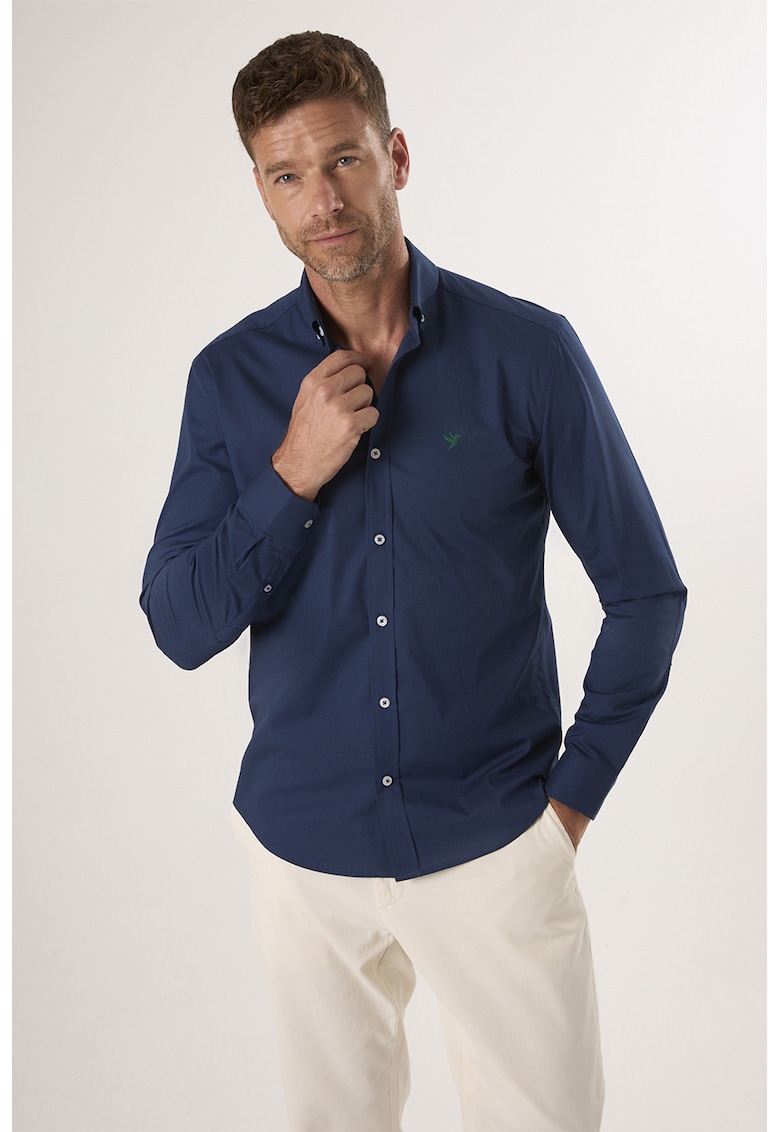 Camasa din amestec de bumbac cu guler Oxford - Bleumarin