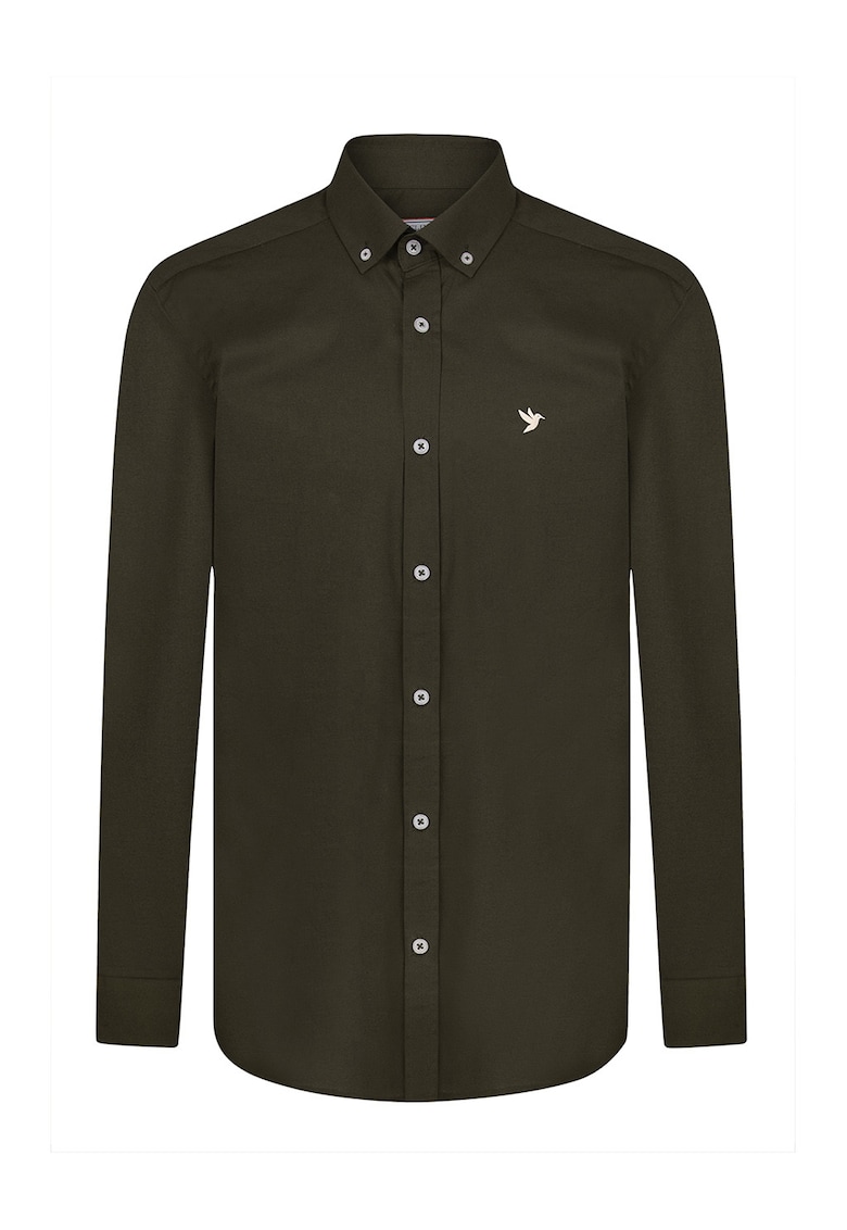 Camasa din amestec de bumbac cu guler Oxford - Kaki inchis