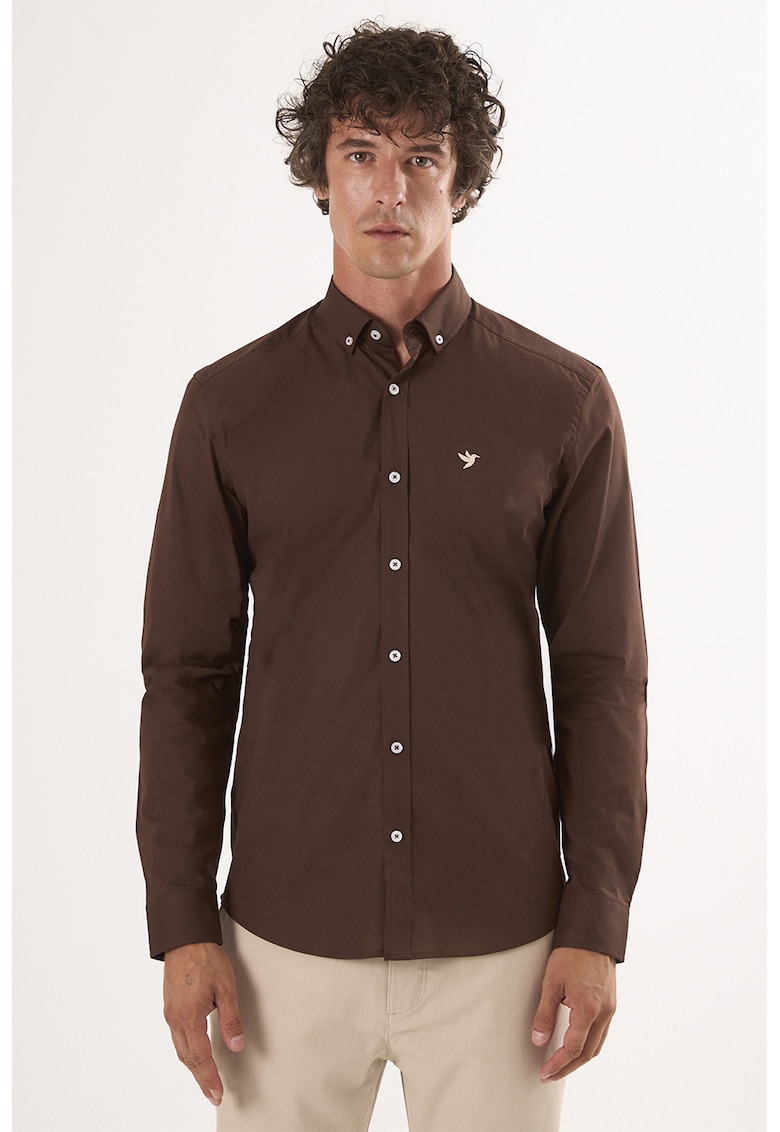 Camasa din amestec de bumbac cu guler Oxford - Maro inchis
