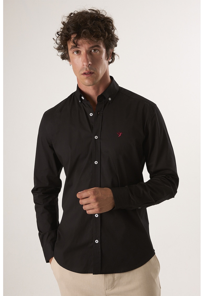 Camasa din amestec de bumbac cu guler Oxford - Negru