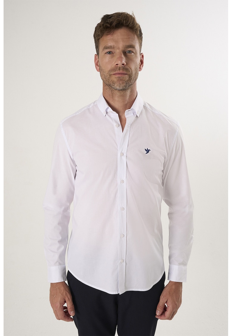 Camasa din amestec de bumbac cu guler Oxford - Alb