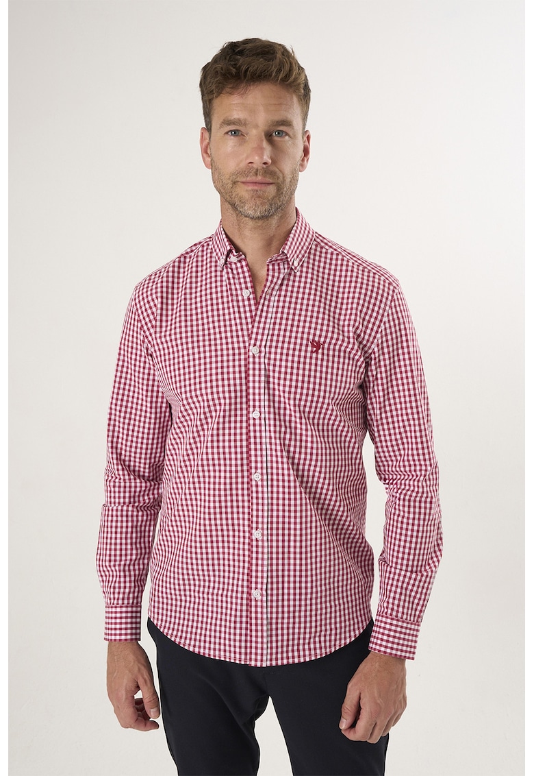 Camasa din bumbac cu model in carouri - Rosu/Alb