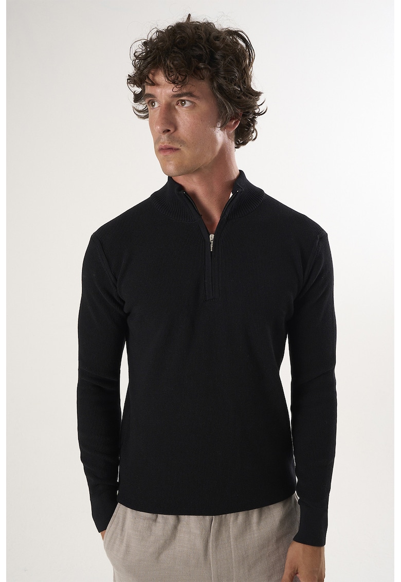 Pulover slim-fit cu fenta cu fermoar
