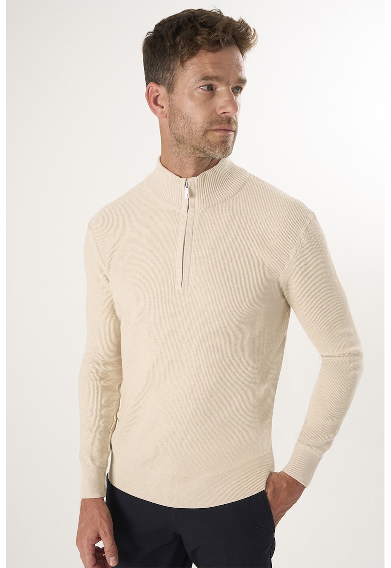 Pulover slim-fit cu fenta cu fermoar