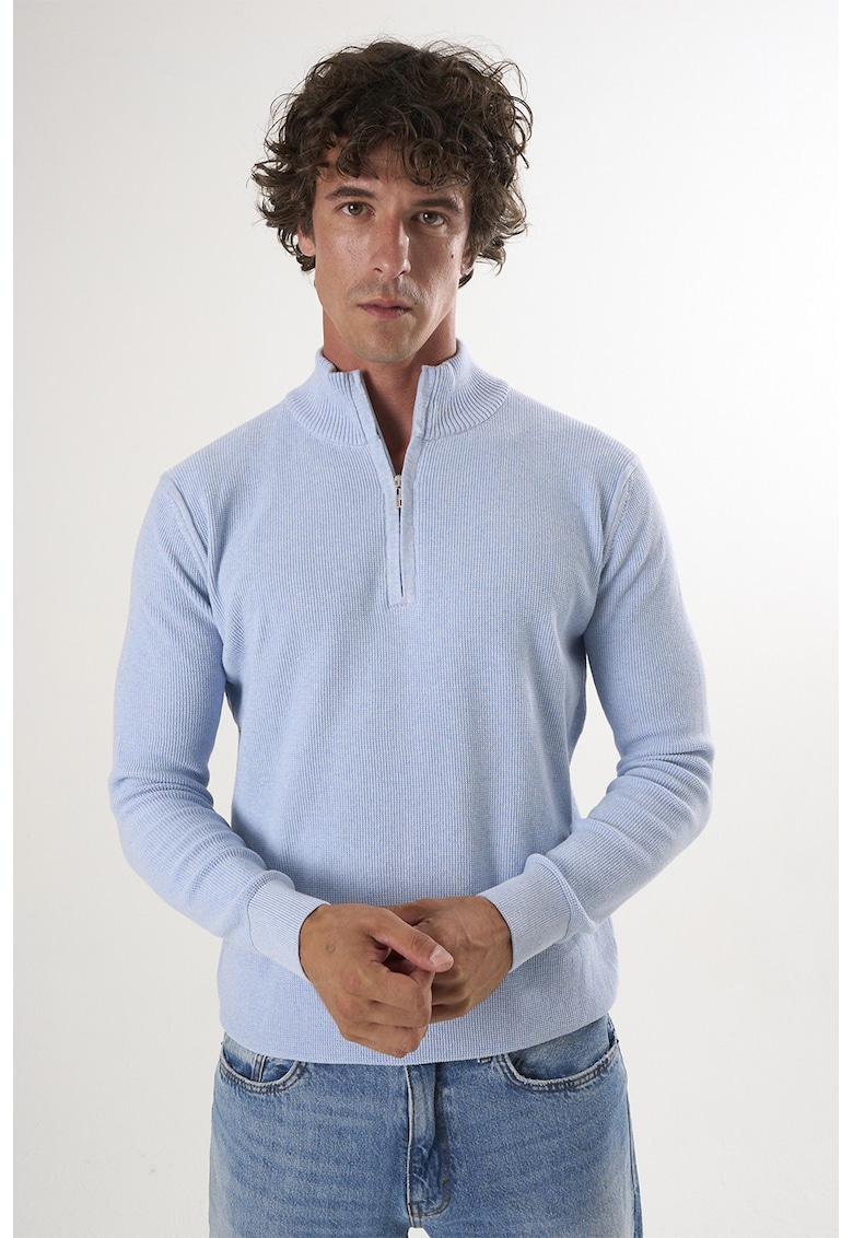 Pulover slim-fit cu fenta cu fermoar