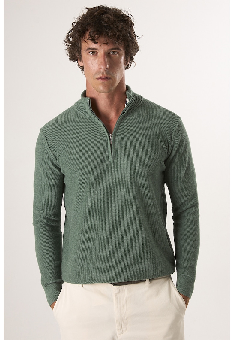 Pulover slim-fit cu fenta cu fermoar