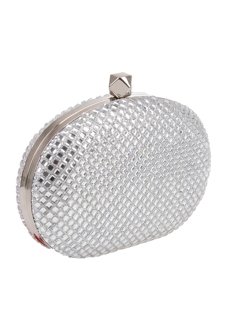 Geanta plic decorata cu strasuri - Argintiu