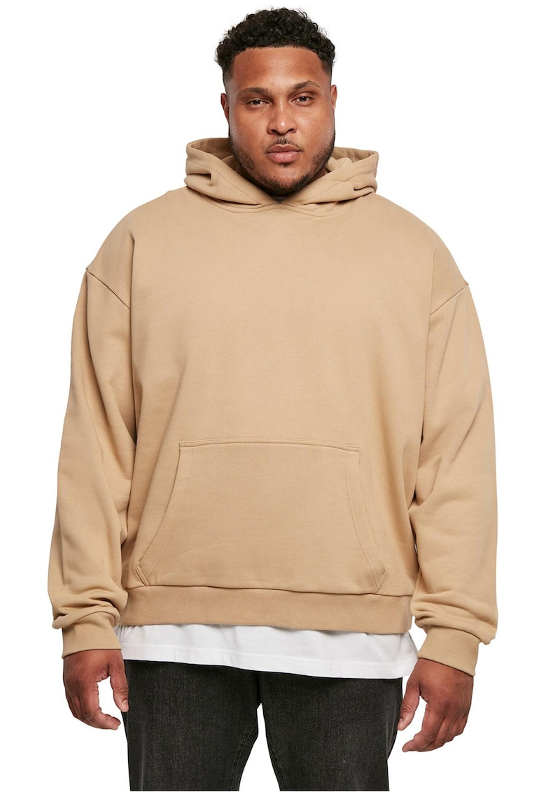 Hanorac de bumbac cu buzunar kangaroo - Bej inchis