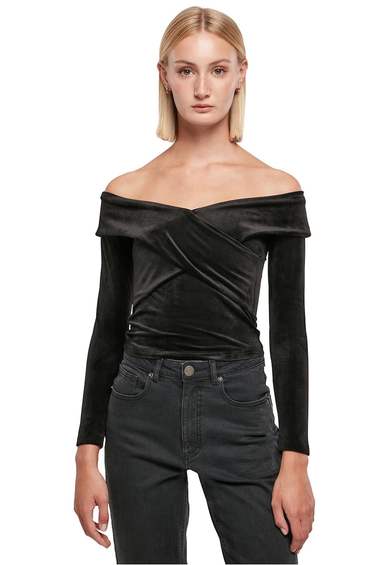 Bluza de catofea cu decolteu pe umeri - Negru