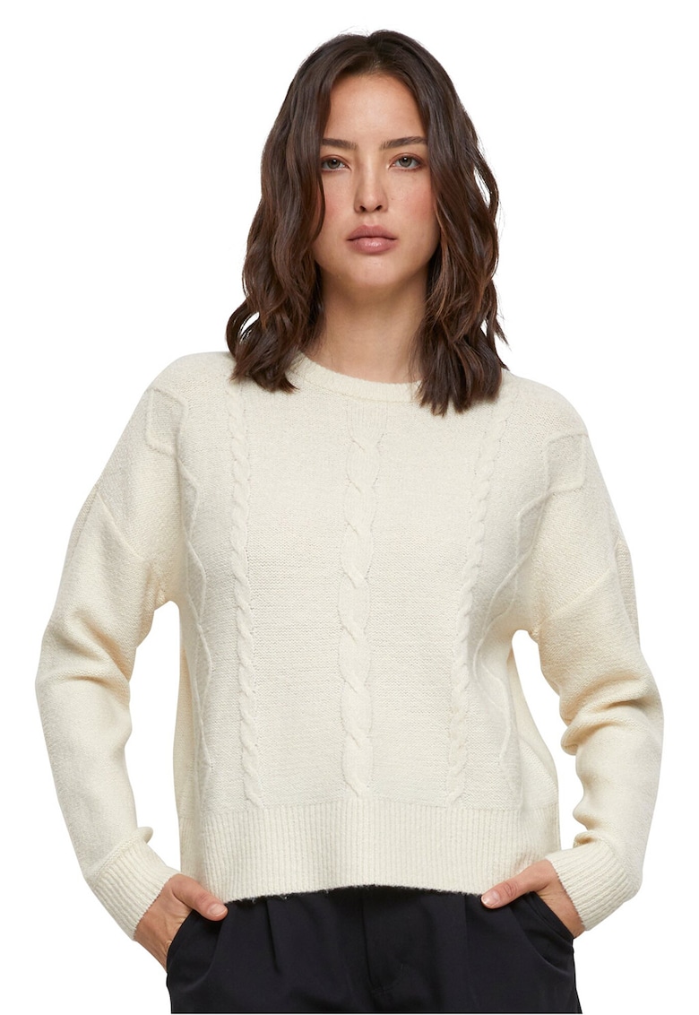 Pulover cu maneci cazute si design cu torsade