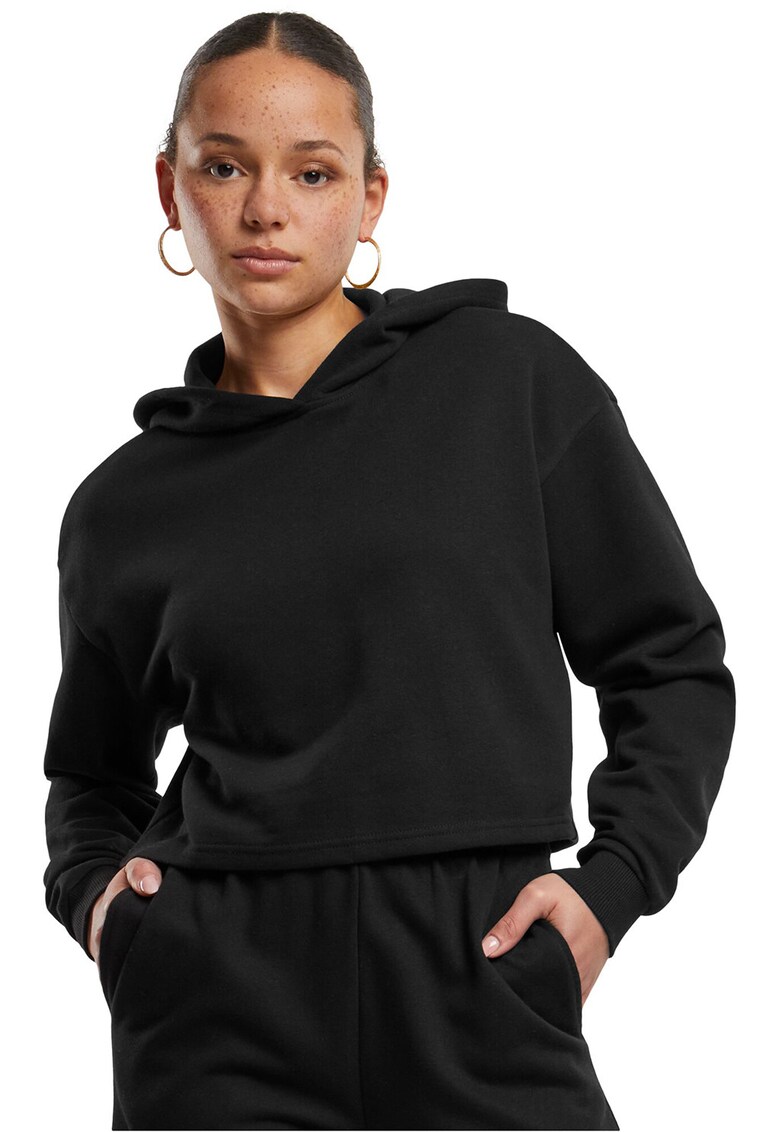 Hanorac crop cu maneci cazute - Negru