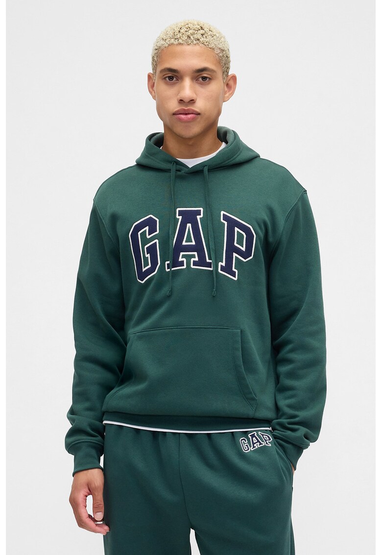 Hanorac cu logo si buzunare kangaroo - Verde aquamarin