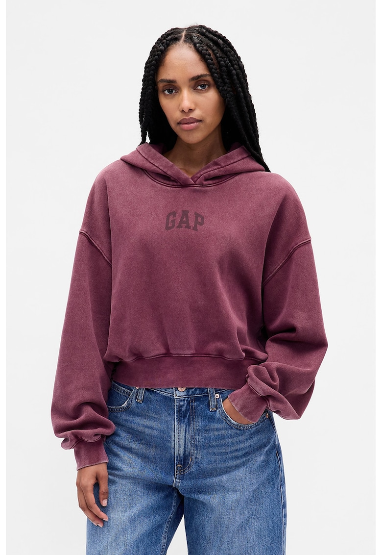 Hanorac crop cu animal print si logo