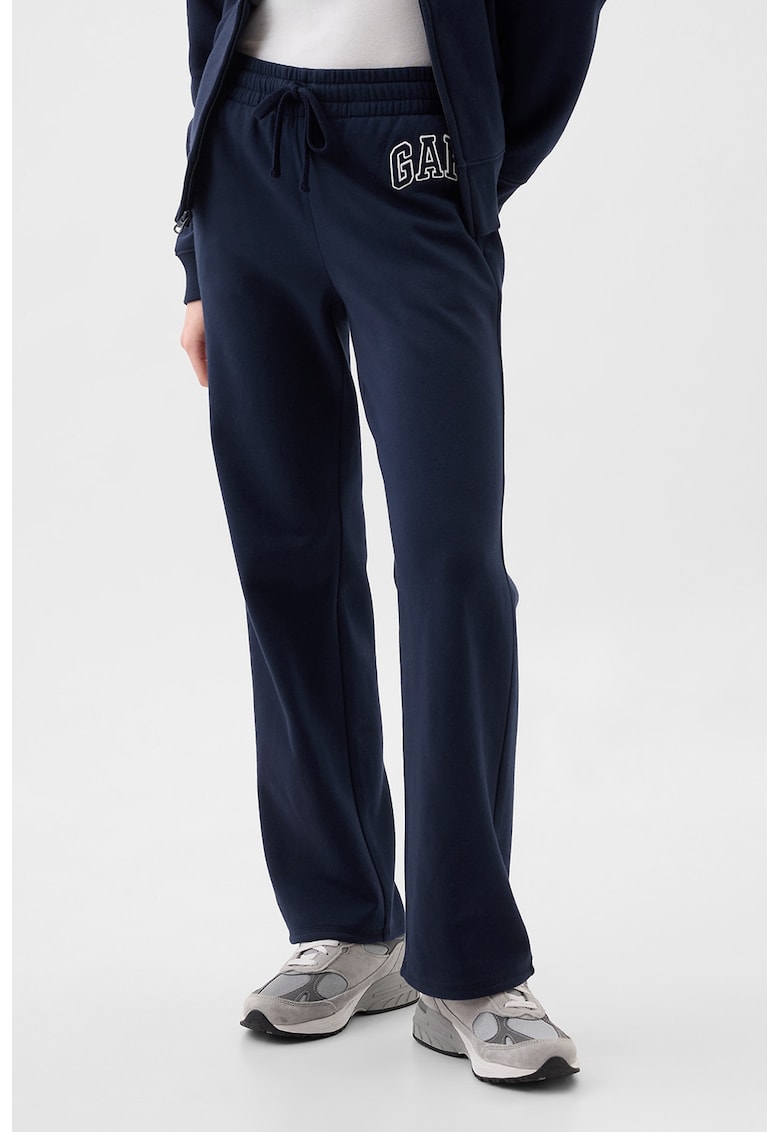 Pantaloni de trening cu croiala dreapta si detaliu logo